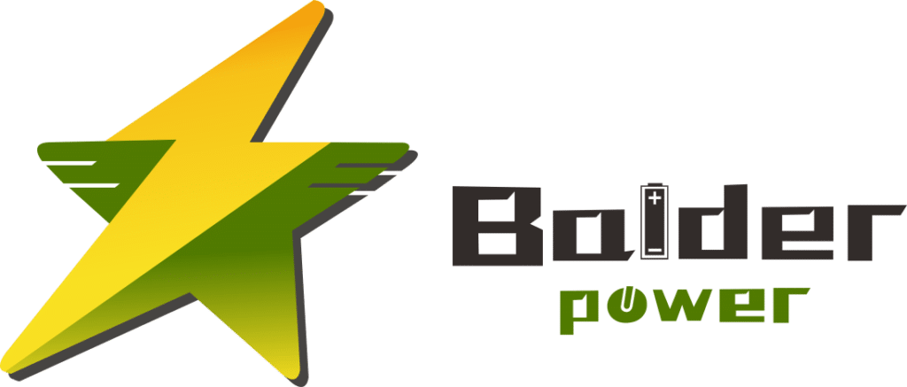 A green and yellow star with a lightning bolt, next to the text Bolder power; the o in power is shaped like a power button and the l in Bolder resembles a battery.