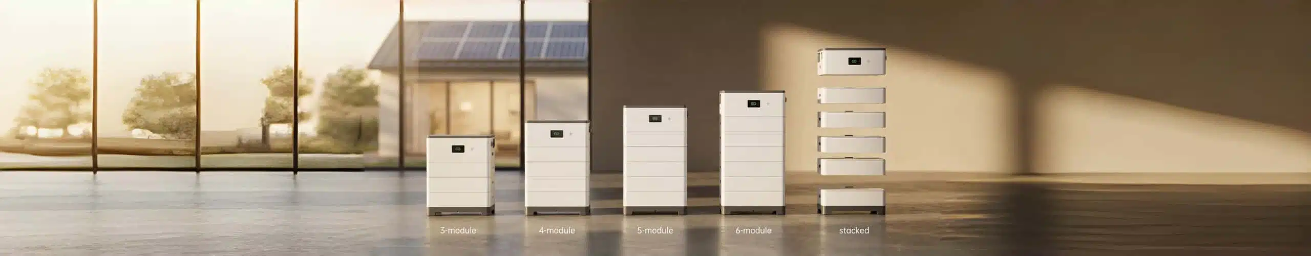 Línea de sistemas de baterías ESS apilables de alto voltaje modulares de Balder Power, que muestra configuraciones de 3 a 6 módulos y una vista ampliada de unidades LiFePO4 para almacenamiento solar residencial escalable.
