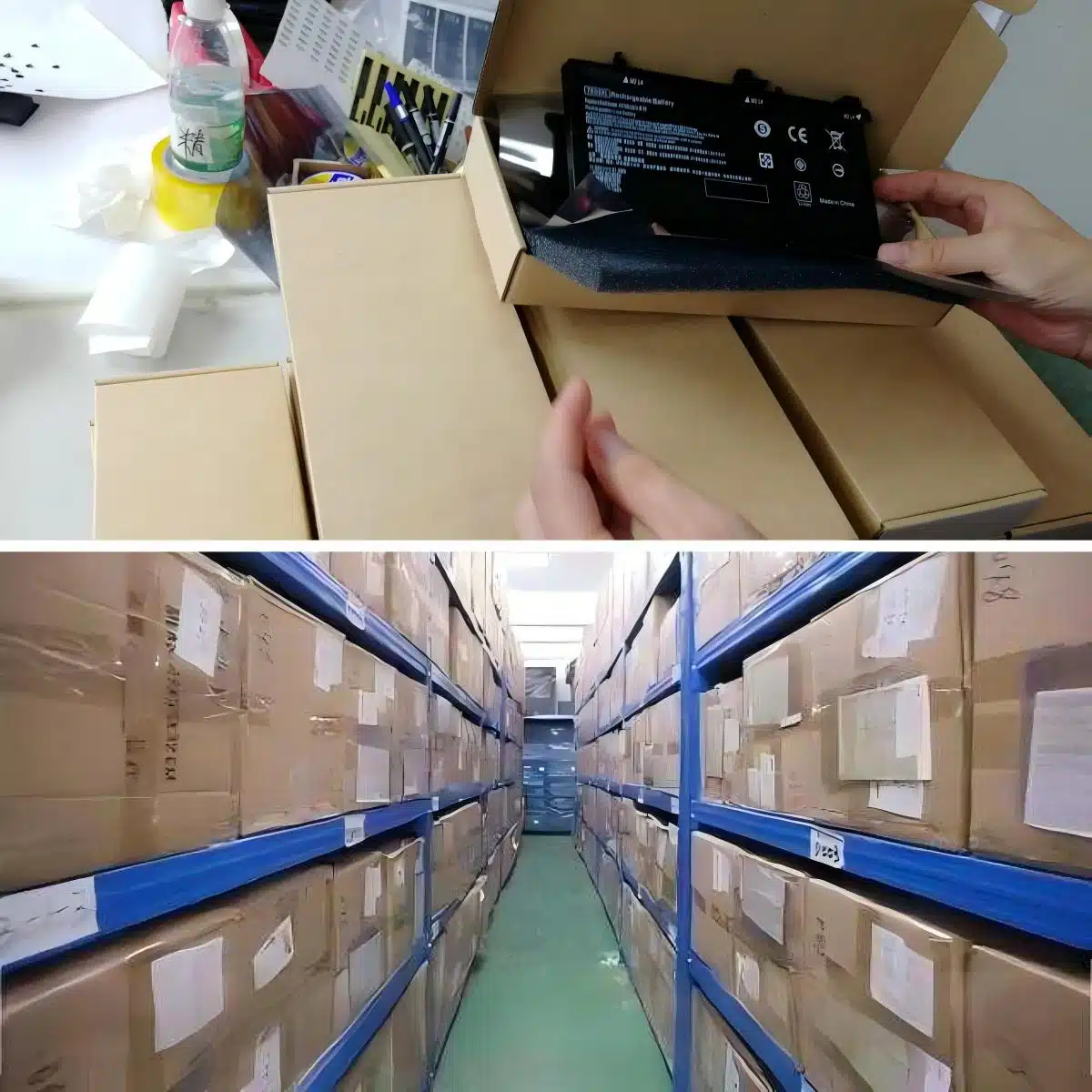 Imballaggi per batterie e scorte di magazzino pronti per consegne rapide e ordini di spedizione all'ingrosso