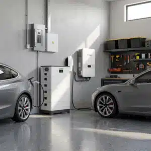 sistema de almacenamiento de energía doméstico instalado en el garaje