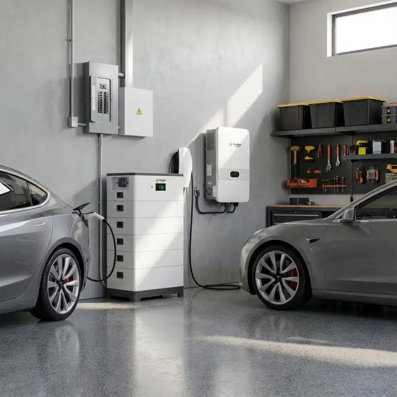 Balder Power High Voltage Energy Storage System installed in a residential garage for home backup power and solar storage.