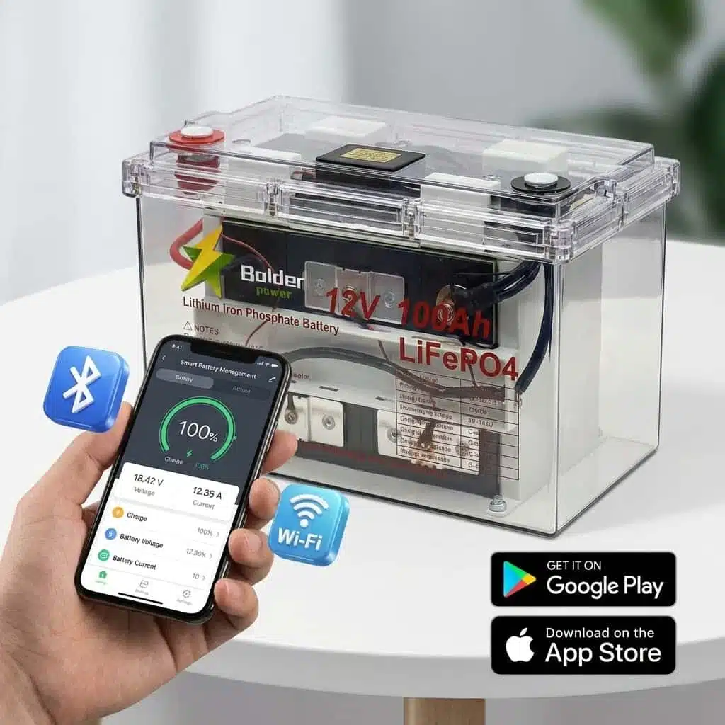 Smart app integration with Bluetooth and WiFi for transparent shell 12v 100ah lifepo4 battery