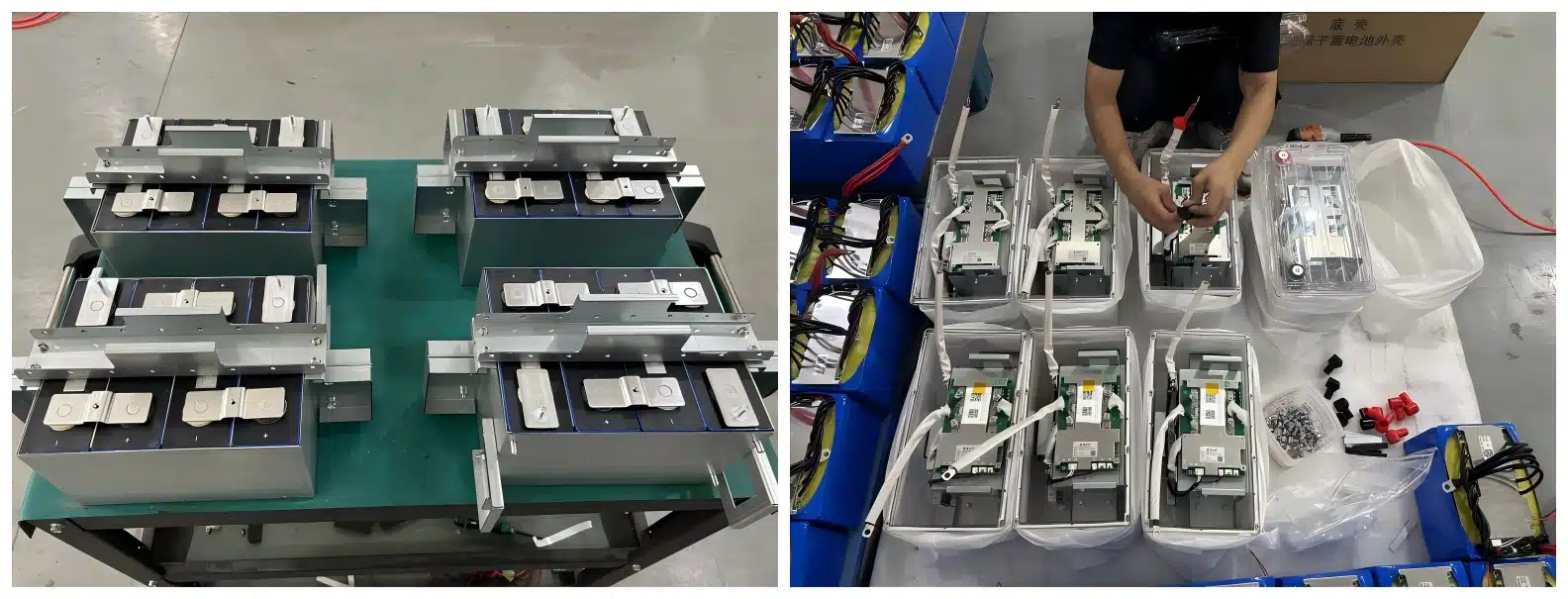12V 100Ah Transparent Shell LiFePO4 Deep Cycle Battery - Lead Acid Replacement Assembly line and worker assembling clear case lifepo4 battery transparent shell 12v 100ah lifepo4 battery at Balder Power China factory