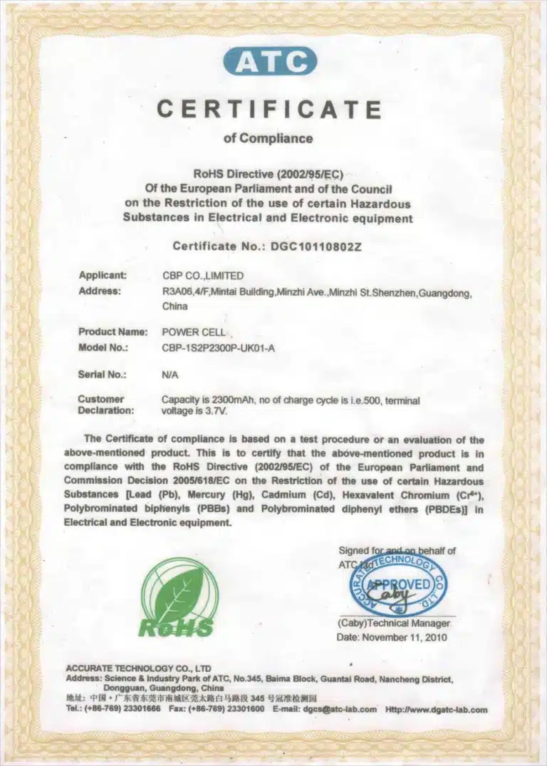 ROHS certification for lithium ion battery.webp