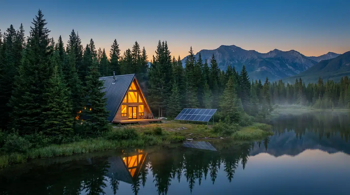 off grid solar lithium battery storage cabin.webp